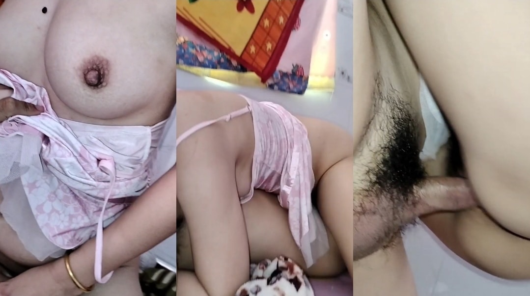Vợ yêu váy hồng nằm trên dập xuống như máy khâu